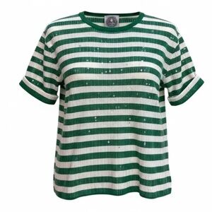 Happy Sheep green and white stripe sweater top, t shirt, size small